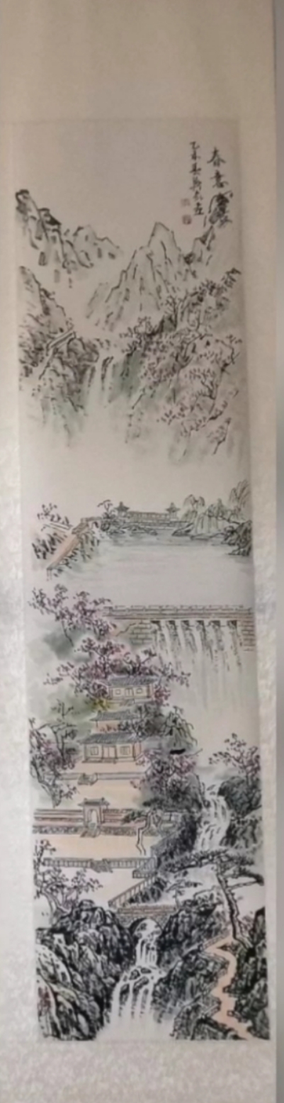 山水瀑布长卷作品